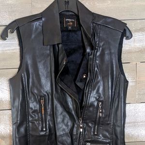 Black Faux Leather Jacket Vest By Twelve Small